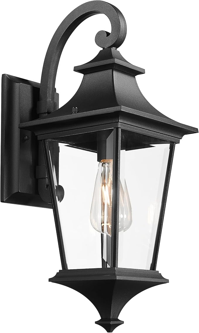 Emliviar Outdoor Porch Light 21.1 Inch Modern Outdoor Wall Light for House Porch Clear Glass in Black Finish XE292B-M BK