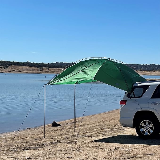 Kamp-Rite KAMPAWN319 SUV Sport Multi Use Outdoor Shade Shelter Tent Camping Awning w/ 3 Poles 2 Legs &amp Carry Bag Jolly Green