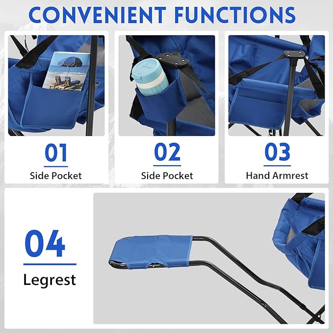 Hammock Camping Chair with Leg RestLightweight Portable Outdoor Chair for Camping and Hiking Supports 350lbs-Blue