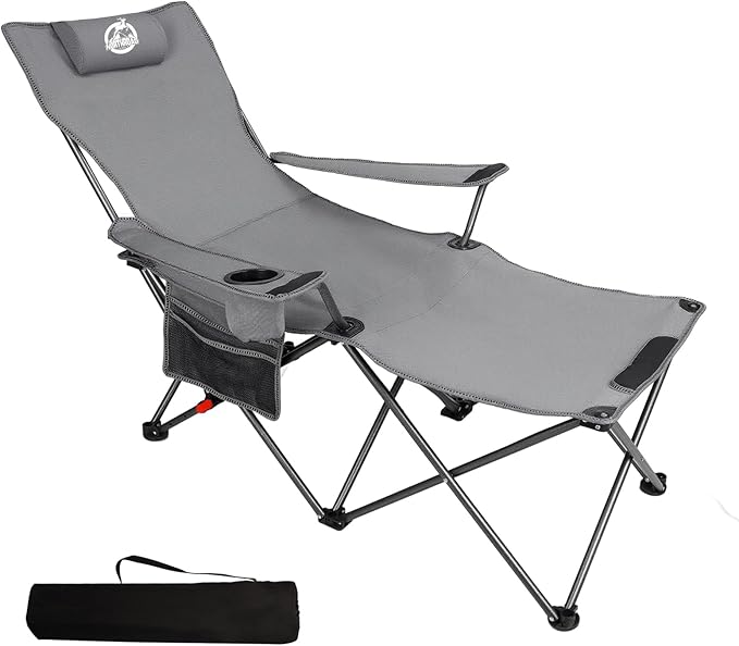 Northroad Foldable Camping Chair w/Foot Rest Outdoor 6 Legged Beach Chair w/Footrest Adjustable 90°- 135° Reclining Lounge Chair w/Detachable Pillow Cup Holder &amp Carry Bag