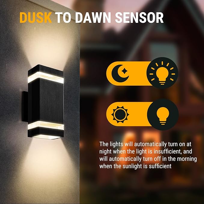 KOSTA Dusk to Dawn Outdoor Lighting 3000K LED Square Outdoor Wall Light Waterproof Exterior Lighting Fixtures for House Porch Patio and Garage2 Packs