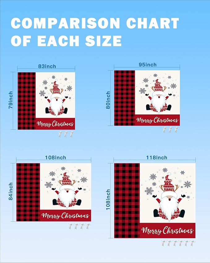 Beach Blanket Waterproof Sandproof OversizedCartoon Christmas Gnome Snowflakes Beach Mat with Corner Stakes Sand PocketsRed and Black Plaid Outdoor Picnic Mat for Travel Camping Hiking 83x79In
