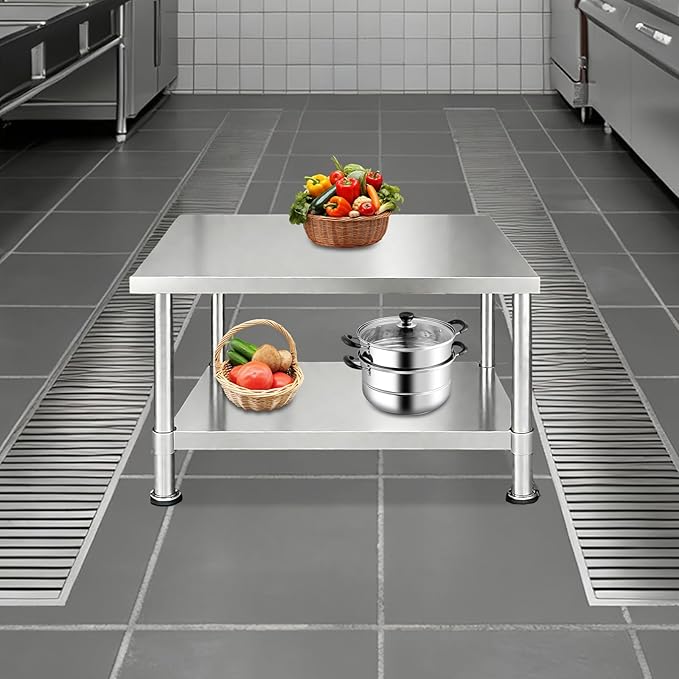 Eapmic Undershelf for Work Tables Adjustable Lower Shelf Stainless Steel Bottom Shelf Add for Commercial Prep Table Restaurant Kitchen Bakery Garage Workshop Use (21.65x9.84in)