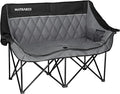 Oversized Double Camping Chair Quilted Diamond-Stitch Padded Seat Dual Cup &amp Wine Glass Holders Heavy-Duty Folding Loveseat for Outdoor Camping Beach &amp Backyard(Black)