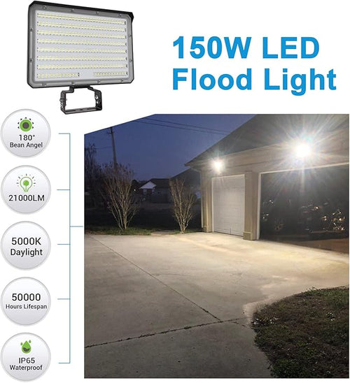 150W LED Outdoor LED Flood Light 21000LM 1500W Equivalent AC100-277V 5000K Daylight IP65 Waterproof Outdoor Sercurity Light for Landscape/Parking Lot