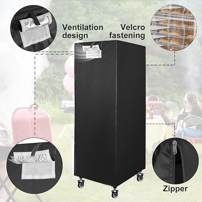 Bread Rack Cover with Zipper20tier Sheet Pan Rack/Bun Pan Rack Cover with Vents 23X28X64 Bakers Rack Cover with Transparent Window Bread Rack Cover for Waterproof and Dustproof Black