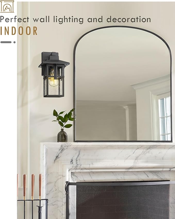 HWH INVESTMENT Outdoor Indoor Wall Sconce Exterior Wall Lantern with Seeded Glass Shade Waterproof Porch Light Fixtures for Doorway Hallway Garage Matte Black 5HX62B BK