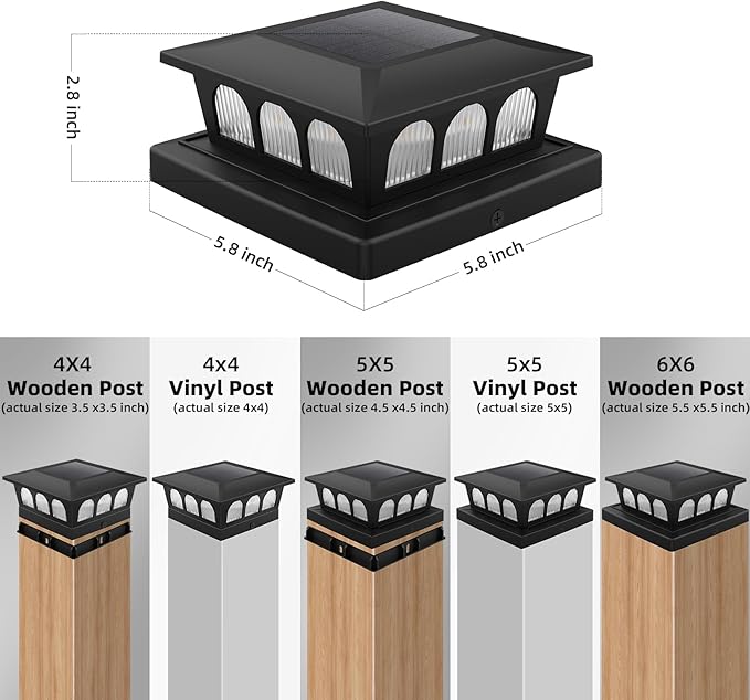12 Pack Solar Post Cap Lights Warm White &amp Cool White Auto On/Off Waterproof Fence Post Solar Lights for 4x4 5x5 6x6 Wood/Vinyl Posts Fence Deck Patio Garden Decor (Black)