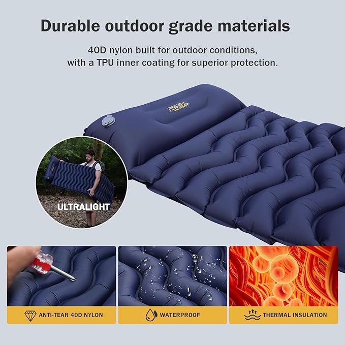 Ultralight Sleeping Pad with Pillow– Inflatable Camping Mat for Backpacking Traveling and Hiking Compact and Portable (Green)