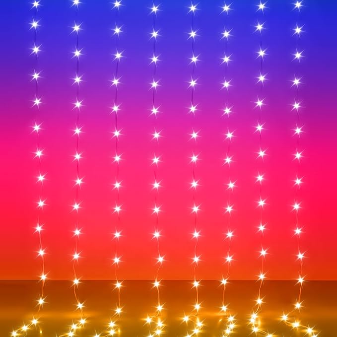 LED Curtain Lights 8ft x 6ft 144 LED RGB Color Changing String Fairy Lights Curtain with Smart APP Control Music &ampVoice Sync for Bedroom Backdrop Wall Indoor Outdoor Christmas Decorations