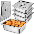 Hotel Pan Full Size Steam Table 4 Deep Stainless Steel With Lid 13 L x 10.4 W Anti-Jam Buffet Commercial (4 Pack)