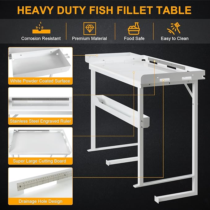 Professional Heavy-Duty Dock-Mounted Fish Fillet Table Corrosion-Resistant Ergonomic Dock Cleaning Station with HDPE Cutting Board &amp Tool Storage