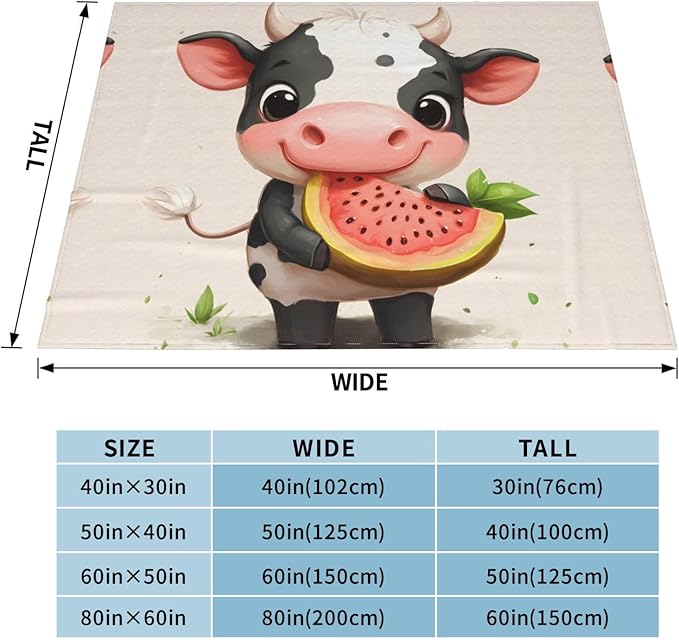 Little Cow Eating Watermelon Soft Fleece Blanket 60 * 50 inch Soft Sofa Blanket Suitable for Sofa Camping Travel Night Cover Blanket