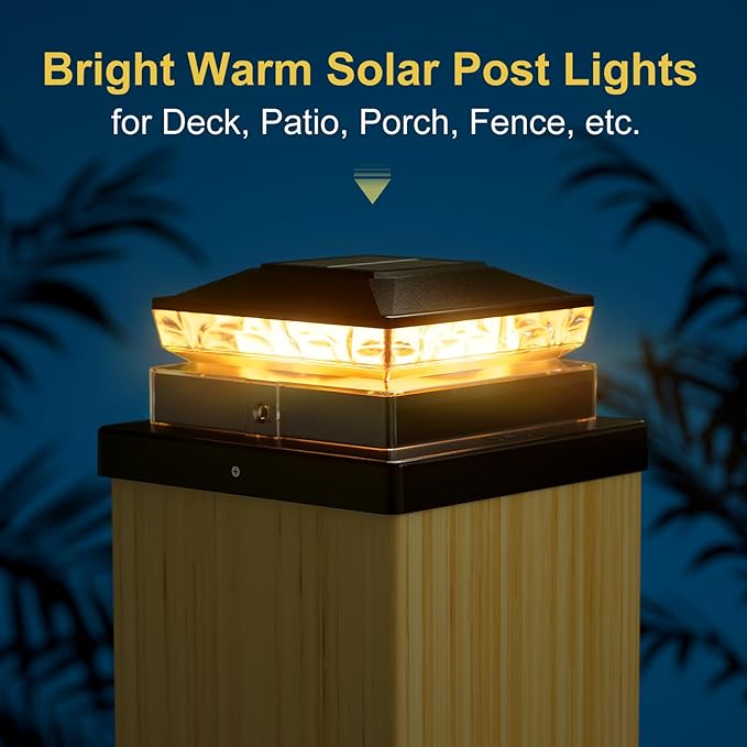 12 Pack Solar Post Cap LightBlack Solar Powered Fence Light 4x4 IP65 Waterproof Outdoor Post Solar Lights for Garden &amp Patio Deck Lights for 3.5x3.54x45x5 Wood &amp Vinyl Posts Warm White Lig