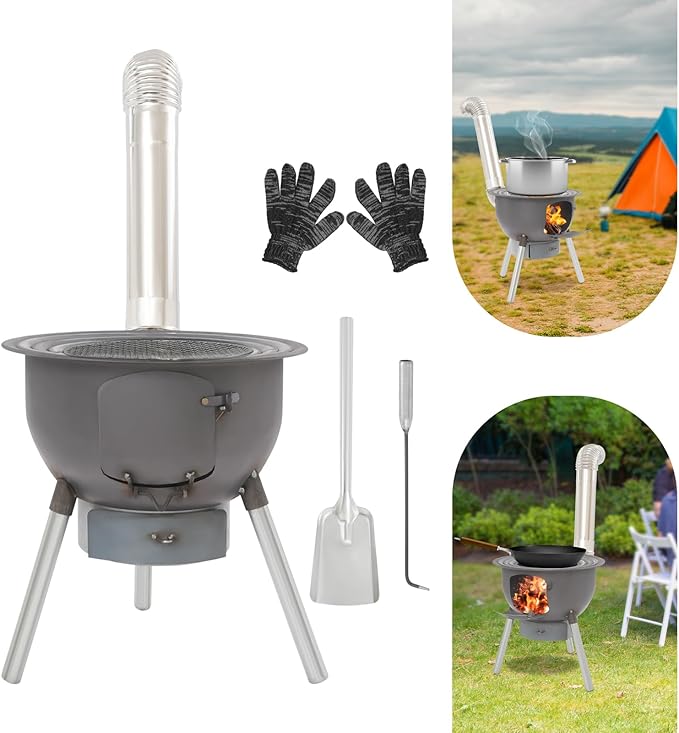 Multifunction Wood Burning Stove With Grill Rack Camping Wood Stove Large Charcoal Grill With Grill Rack For Outdoor/Backyard Cooking Picnic And Barbecue. (Black-19in)