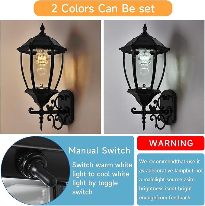 Solar Wall Lantern Outdoor Wireless Dusk to Dawn Solar Wall Mount Light 21 Large LED Drum Wall Sconce Fixture with Clear Glass and Aluminum Housing Weatherproof 2 Pack