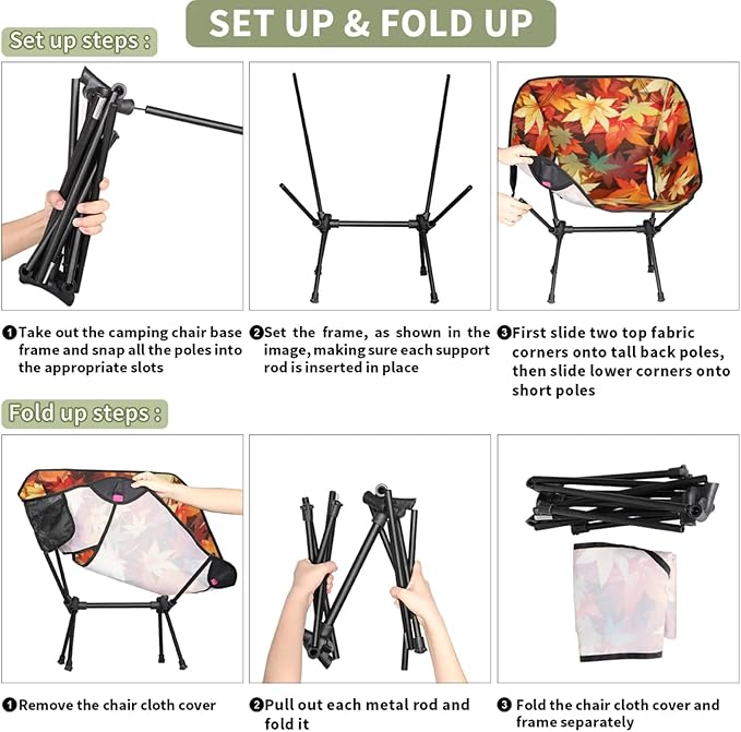 Honeybaby Folding Camping Chair Falling Maple Leaf Camping Chairs Lightweight Portable Chair Outdoor Foldable Chairs for Camping Travel Picnic Beach Hiking