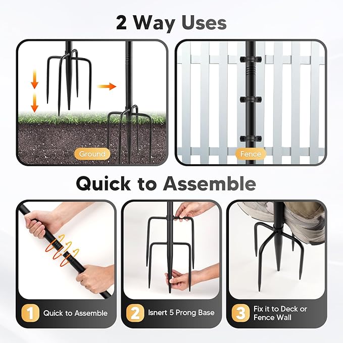 10Ft String Light Poles 4 PackLight Poles for Outside LightsOutdoor with Fence Brackets Hanging LightsMetal Stand Deck Patio Backyard