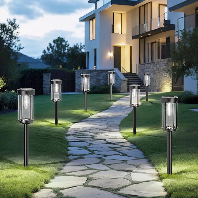 8 Pack Solar Lights Outdoor Waterproof for Garden Walkway Pathway Lawn Yard Decorative Modern Landscape Lighting. (Cool White Light 8)