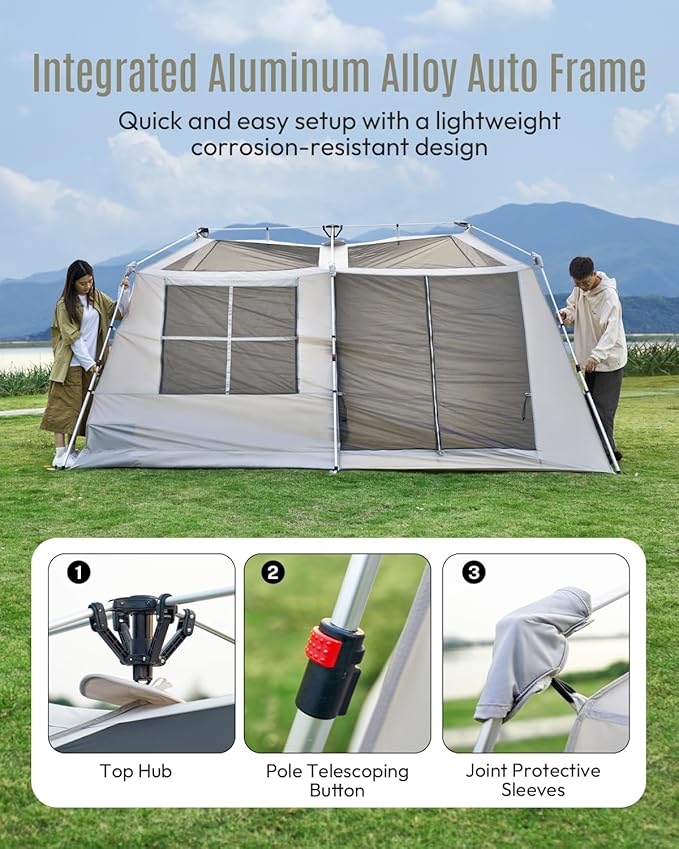 Mobi Garden Skyloft 4/8 Person Instant Tent Large Aluminum Alloy Cabin Tent Double Layer Full Rainfly Waterproof 4 Season Shelter Huge Interior with Pre-Attached Poles Air Vent &amp Carry Bag
