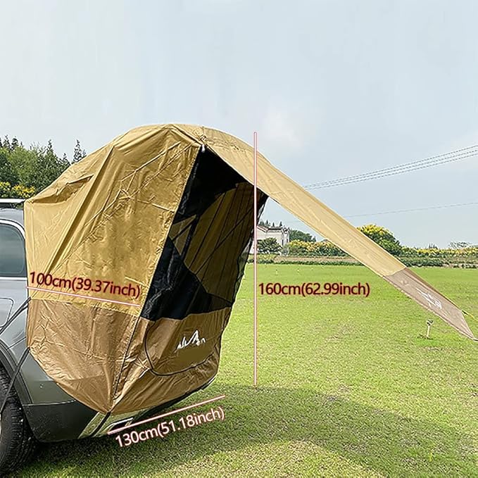 Portable SUV Tent Car Awning Brown Camping Car Trunk Tent with Wind-Resistant Ropes and Hooks Large Space Compact Cllapsible for Outdoor Beach Camping Auto Canopy Shade