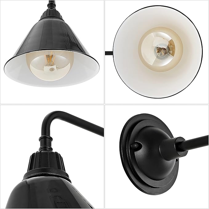 JONATHAN Y 9.63 Black 1-Light Farmhouse Outdoor Sconce Industrial LED Wall Light Gooseneck Arm Barn Lamp with Metal Bell Shade for Porch Patio Kitchen LED Bulb Included (JYL7612B)