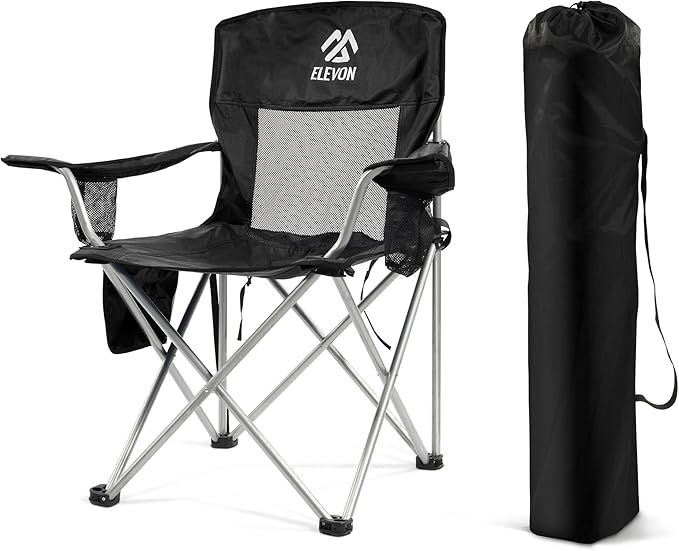 Elevon Folding Camping Chairs Portable Outdoor Beach Chair for Adults with Carry Bag &amp Cup Holder Foldable Lawn Chair with Mesh Backrest for Camp Fishing Hiking Travel Picnic Sports