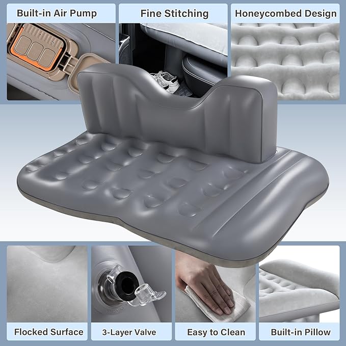 Coverado Car Air Mattress Back Seat Portable Wireless Inflatable Bed with Built in Air Pump&ampPllow Storage Bag Patch Kit Universal Back Seat Bed Sleeping Pad Fit Most Car Suvs L-51W-32