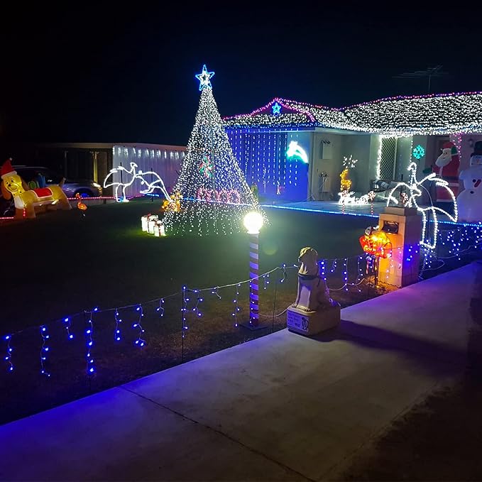 Icicle Christmas Lights Outdoor 132ft 1280 LED Icicle Lights for Outside Plug in Twinkle Lights Indoor with 8 Modes Timer Waterproof for House Holiday Decor Wedding Christmas Decorations Blue