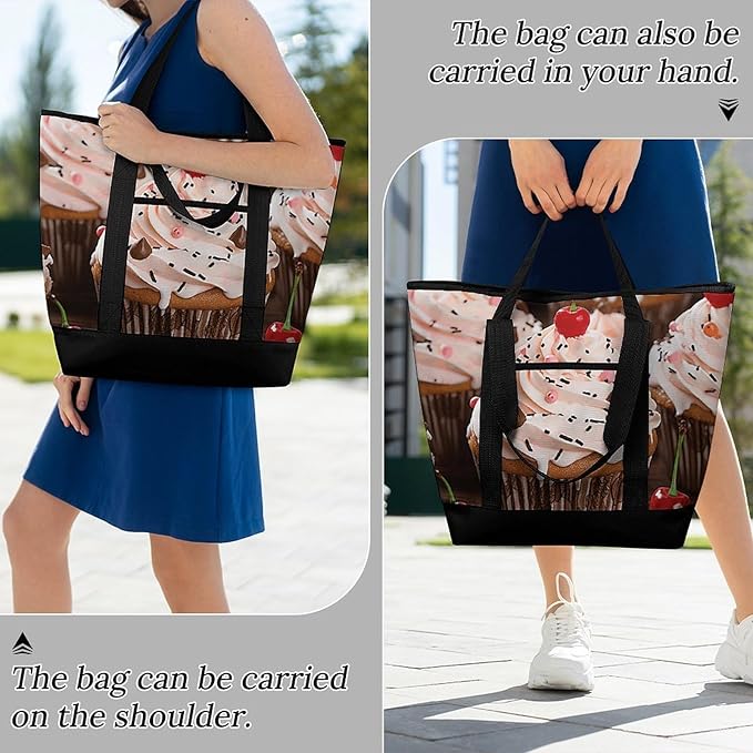 Insulated Shopping BagLarge Reusable Cooler Bags Cupcake And Muffin Printed Foldable Shopping BagTravel Waterproof Shoulder Bag