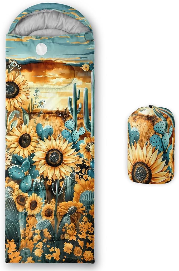 AILONEN Sunflower Sunset Sleeping Bag for Boys Girls Adults3 Season Warm &amp Cool Weather Botanical Design Lightweight Waterproof Camping Sleeping BagHikingOutdoor Backpack Traveling