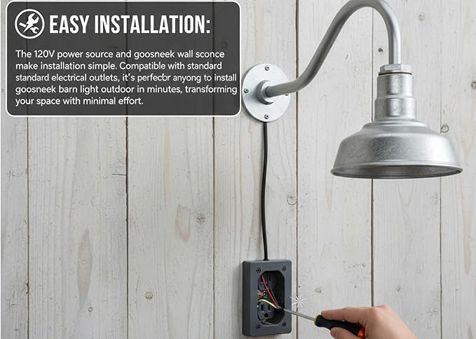 AGB101-10-AS8 GALVENIZE - Standard Barn Light with Gooseneck Arm | Outdoor LED Lights Classic Floodlight Design for Barn Lights Outdoor Durable Metal Construction Energy-Efficient