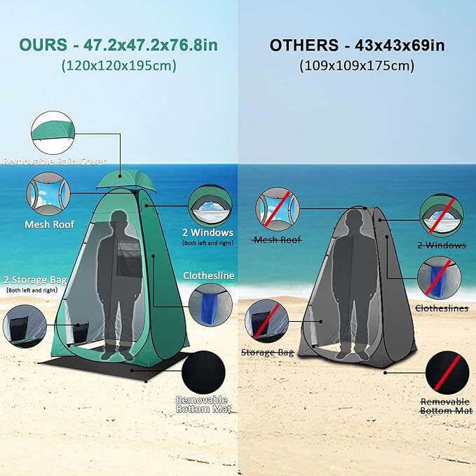 anngrowy Shower Tent Pop-Up Privacy Tent Camping Portable Toilet Tent Outdoor Camp Bathroom Changing Dressing Room Instant Privacy Shelters for Hiking Beach Picnic Fishing Potty Extra-Tall UPF 50+