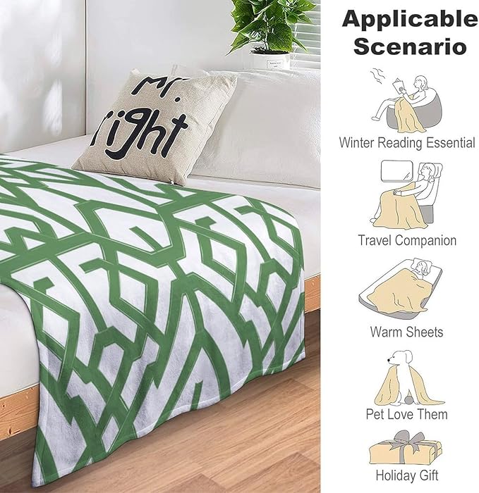 ArogGeld Imperial Trellis Geometric Green Warm Flannel Blankets Sage Green Geometric Stripes Luxury Plush Blanket for Gifts and Home Decoration 50x60in Christmas Housewarming Gift to Mom Dad