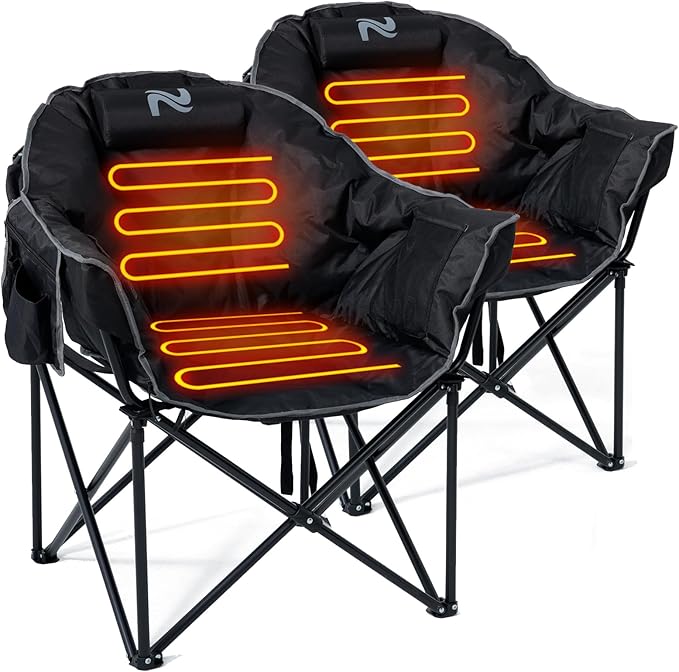 LILYPELLE Oversized Heated Camping Chair Patio Lounge Chairs with 3 Heat Levels Portable Folding Heated Chair Round Moon Saucer Folding Lawn Chair Outdoor Chair for Camping Lounge Patio