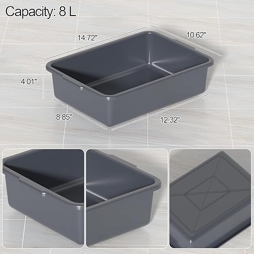 8 L Gray Small Commercial Bus Tubs Plastic Food Service Bus Tub 5 Packs