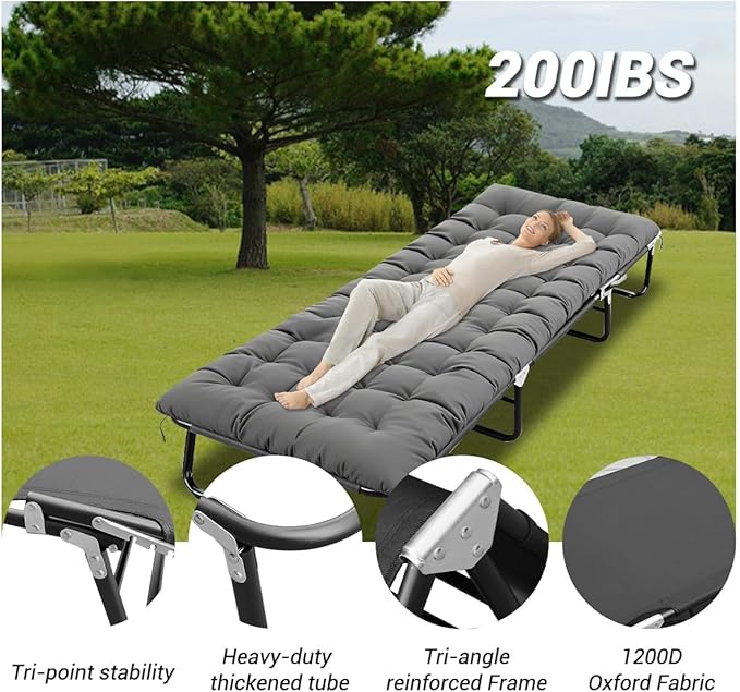 Adult Camping Cot - 220 lbs Capacity Folding Bed with Mattress Portable Compact for Indoor/Outdoor/Home/Travel