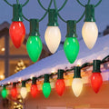C7 LED Christmas Lights Outdoor - 25ft Red White and Green String Lights With 27 Ceramic Bulbs(2 Spare) Waterproof Commercial Grade Extendable for Indoor Outdoor Roofline Patio Yard Xmas Decor