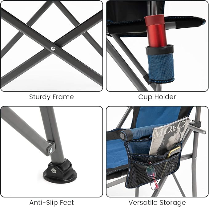 XGEAR Camping Chair Hard Arm High Back Lawn Chair Heavy Duty with Cup Holder for Camp Fishing Hiking Outdoor Carry Bag Included