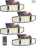 Ensenior Solar Lights Outdoor Motion Sensor 2600LM 220 LED High Brightness 3 Head 270° Wide Angle Flood Lights Remote Control Security Lights 4 Modes IP65 Waterproof Wireless Wall Light 4 Pack
