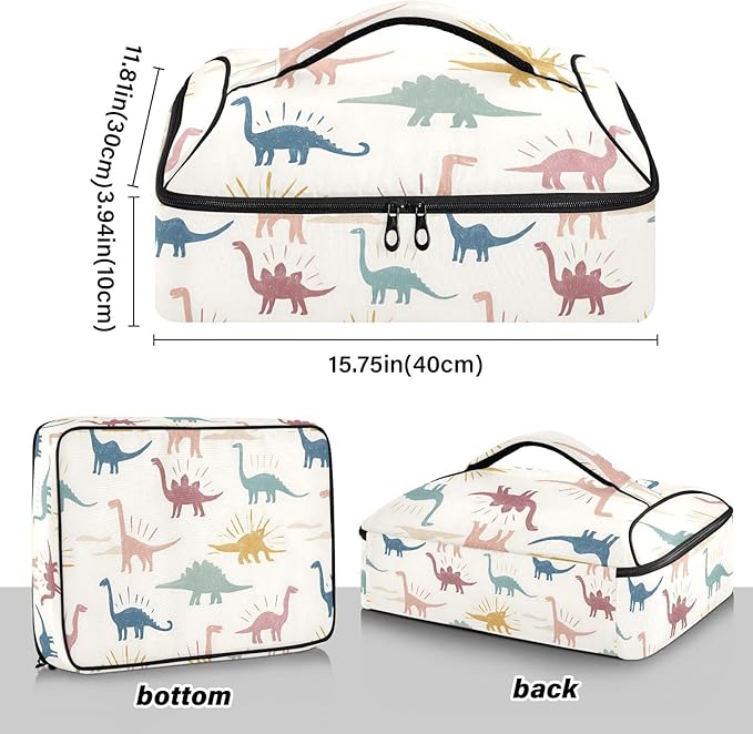Casserole Carrier Cartoon DinosaurInsulated Casserole Carrier for Hot or Cold Food Thermal Lunch Tote for Potluck Parties Picnic Beach Fits 9 x 13 Inches Baking Dish