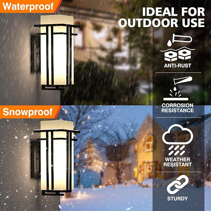Outdoor Lighting Fixtures Wall Mount Outdoor Wall Lights Modern with Frosted Glass Aluminum Exterior Light for House Outdoor Wall Lantern for Garage Porch Carriage Patio (17''H 1 pc)