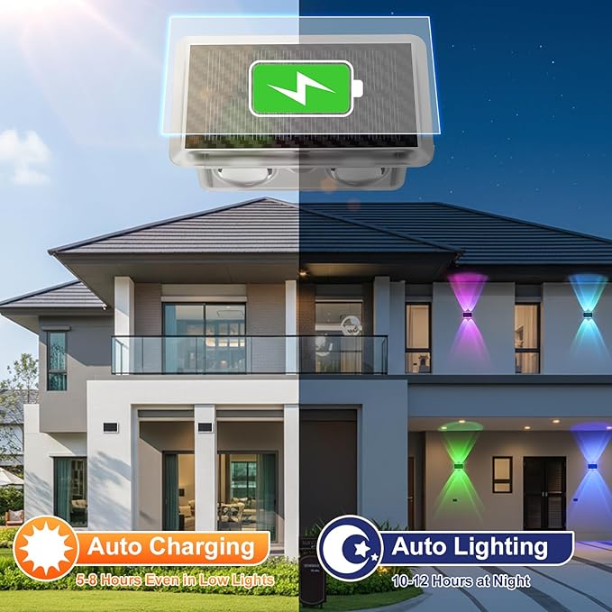 Solar Fence Lights Outdoor New Up Down Lighting Fence Lights Solar Powered with 8 Modes Warm White/RGB IP65 Waterproof Solar Wall Light for Backyard Wall Pathway Deck Patio Decor - 8 Pack