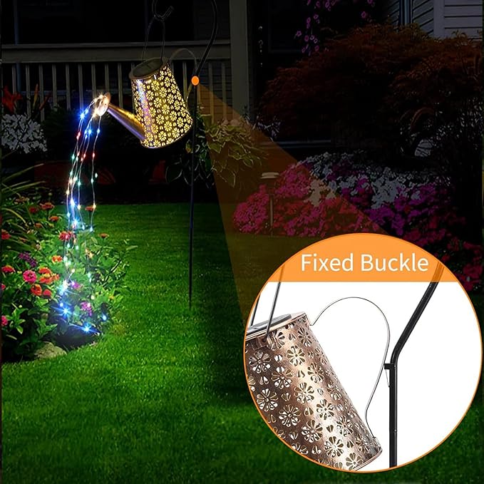 2 Pack Solar Watering Can Lights with Shepherd Hook 8 Multi-Color Changing Modes IP65 Waterproof 60pcs String Lights for Outdoor Garden Pathway Lawn Patio Deck Walkway Courtyard