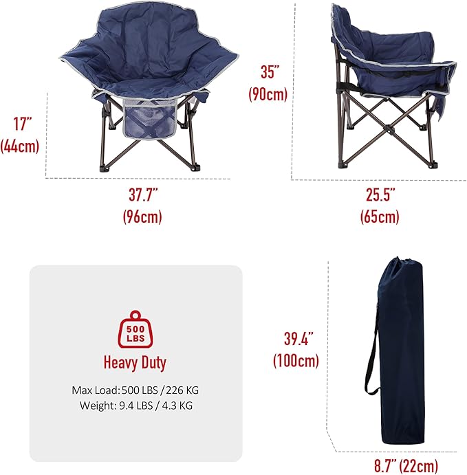 SUNNYFEEL Oversized Camping Chair Heavy Duty Folding Moon Chair Large Sofa Chair for Adults 500 LBS Portable Camp Lawn Chair with Storage Bag for Beach Trip Lawn Outdoor Camp for Adults &amp Carry