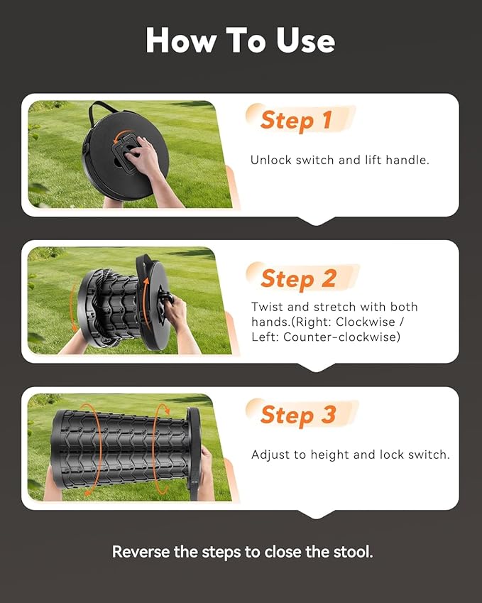 2026 Upgraded Collapsible Stool Extra Large Sturdy Portable Seat Telescoping Folding Chair for Camping Travel - XXL