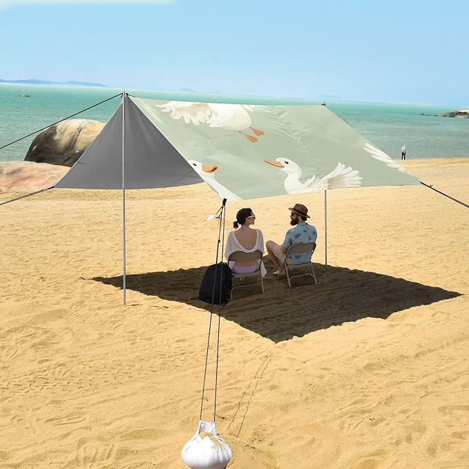 Duck Light Green Background Pattern Camping Sun Shelter Beach Tent Portable Beach Sun Shade Outdoor Canopy for Camping Trips Fishing Picnic
