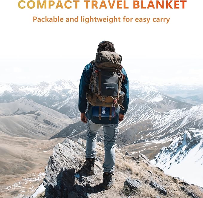 Camping Blanket Packable Down Alternative Puffy Outdoor Blankets Lightweight Water-Resistant Compact Outdoor Blanket for Airplane Travel Picnic Stadium Hiking Party Cold Weather 55x78.8