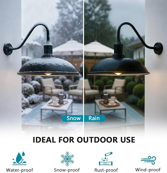 24 Inch Extra Large Outdoor Gooseneck Barn Light with Extended Gooseneck Arm - Automatic Dusk to Dawn Sensor Weatherproof Rustproof Wall Mounted Exterior Light Fixture for Farmhouse Garage
