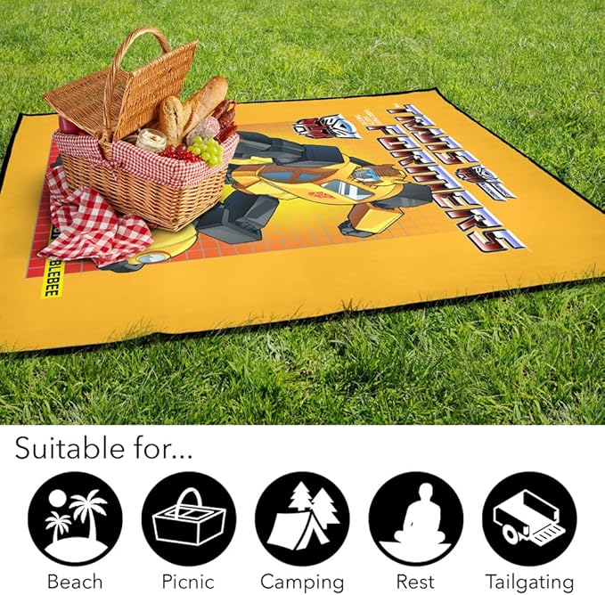 LOGOVISION Transformers Picnic Outdoor Blanket 50x60 Bumblebee Foldable Blanket for Picnic Beach Camping Park Tailgate